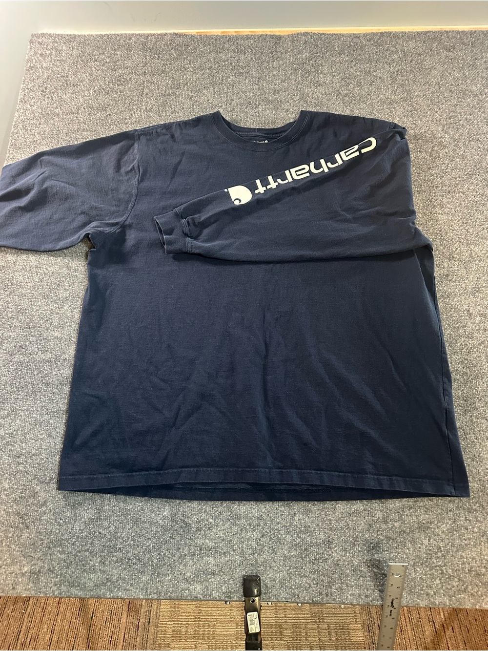 Carhartt Navy Long Sleeve Shirt with White Sleeve Logo